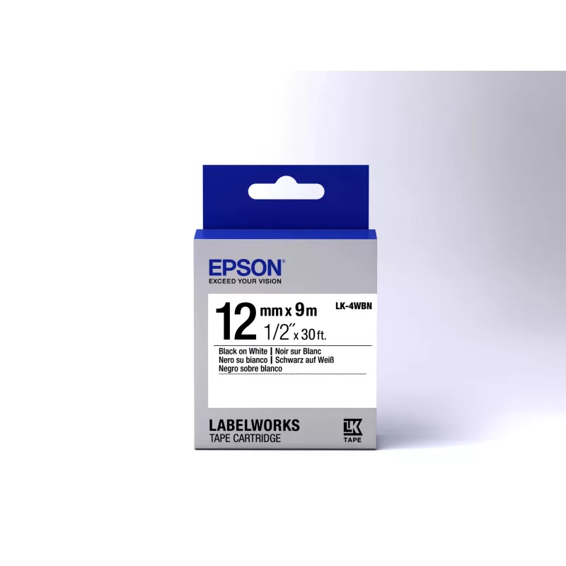 Epson LK-4WBN juosta etiketėms, standartinė, 12 mm, 9 m, juoda ant baltos
