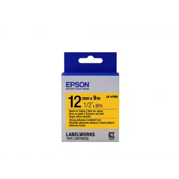 Epson kasetė su etikečių juosta, stiprus lipnus sluoksnis LK-4YBW juoda/geltona 12mm (9m)
