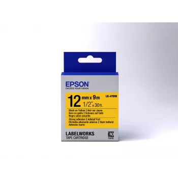 Epson kasetė su etikečių juosta, stiprus lipnus sluoksnis LK-4YBW juoda/geltona 12mm (9m)