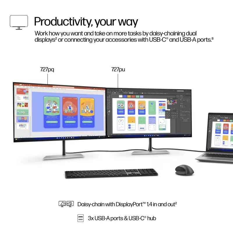 HP Series 7 Pro 27 colių QHD Monitor - 727pq, 68,6 cm (27 colių), 2560 x 1440 pikselių, Quad HD, LCD, 5 ms, Juoda