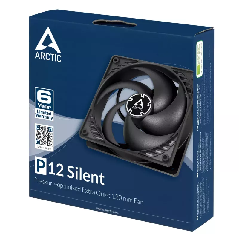 ARCTIC P12 Silent - slėgiui optimizuotas itin tylus 120 mm ventiliatorius