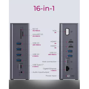 ICY BOX IB-DK2262AC laidinė USB 3.2 Gen 1 (3.1 Gen 1) Type-C dokų stotelė, antracitinė