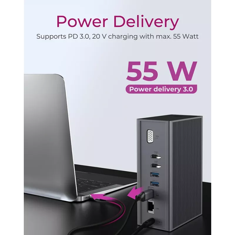 ICY BOX IB-DK2262AC laidinė USB 3.2 Gen 1 (3.1 Gen 1) Type-C dokų stotelė, antracitinė
