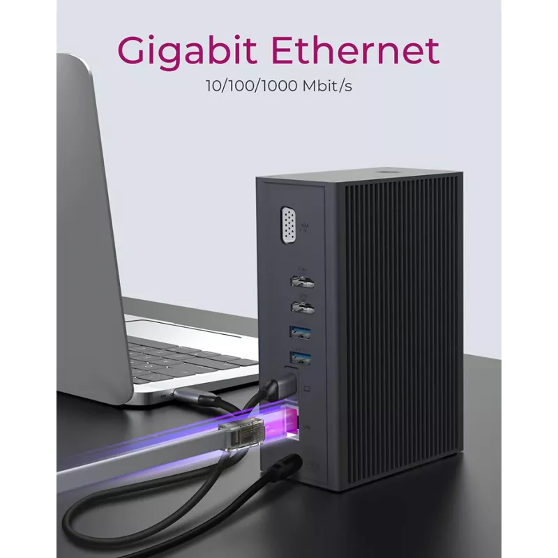 ICY BOX IB-DK2262AC laidinė USB 3.2 Gen 1 (3.1 Gen 1) Type-C dokų stotelė, antracitinė