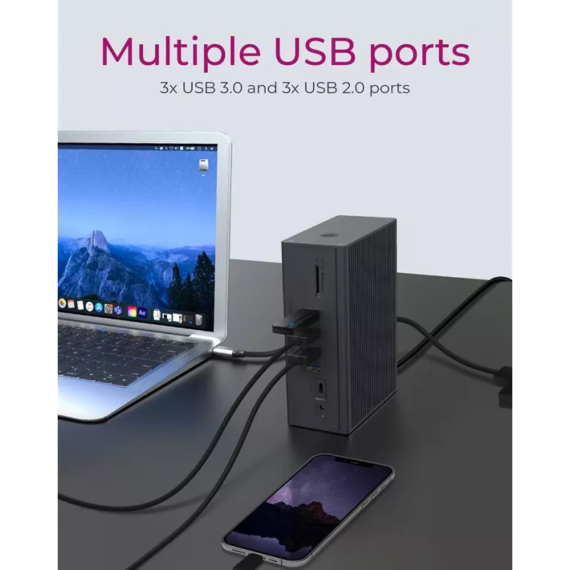 ICY BOX IB-DK2262AC laidinė USB 3.2 Gen 1 (3.1 Gen 1) Type-C dokų stotelė, antracitinė
