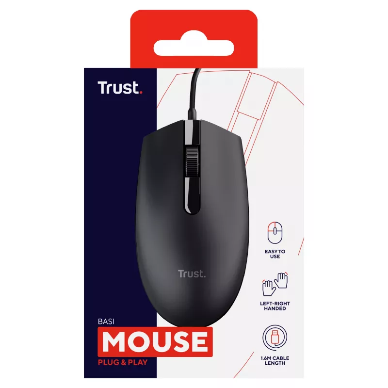 Trust Basi Office ambidekstrinė USB Type-A optinė 1200 DPI pelė