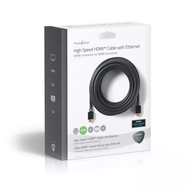HDMI kabelis Nedis CVBW34000AT100 10 m, A tipo kištukas – kištukas, auksuoti kontaktai