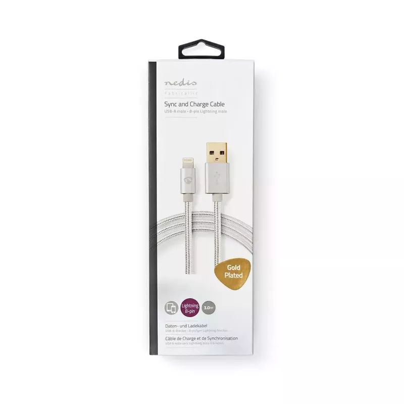 Mobiliojo telefono kabelis Nedis CCTB39300AL30 aliuminis 3 m USB A Lightning
