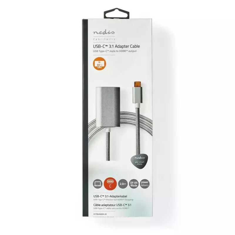 Nedis CCTB64680AL20 vaizdo kabelio adapteris 2 m HDMI A tipo USB Type-C sidabrinis