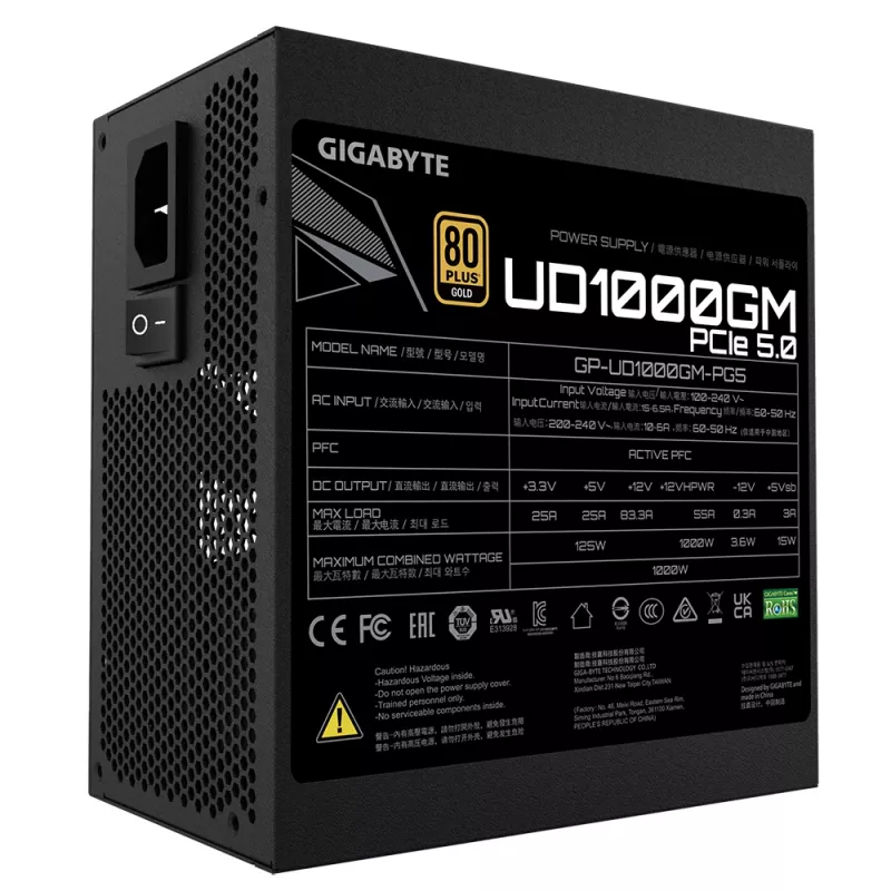 GIGABYTE UD1000GM PG5 maitinimo blokas 1000 W 20+4 pin ATX ATX juodas
