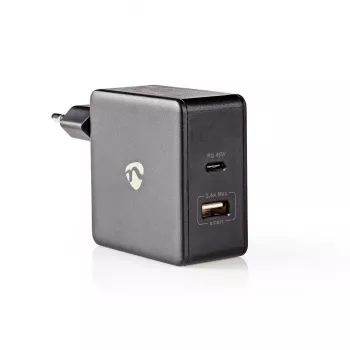 Sieninis įkroviklis Nedis WCPD45W100BK Universalus Juodas USB Vidaus