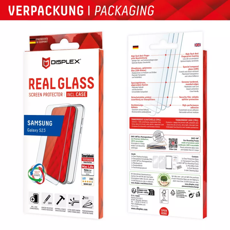 Displex Screen Protector + Dėklas Samsung Galaxy S22/S23, Eco montavimo rėmelis, atsparus įbrėžimams