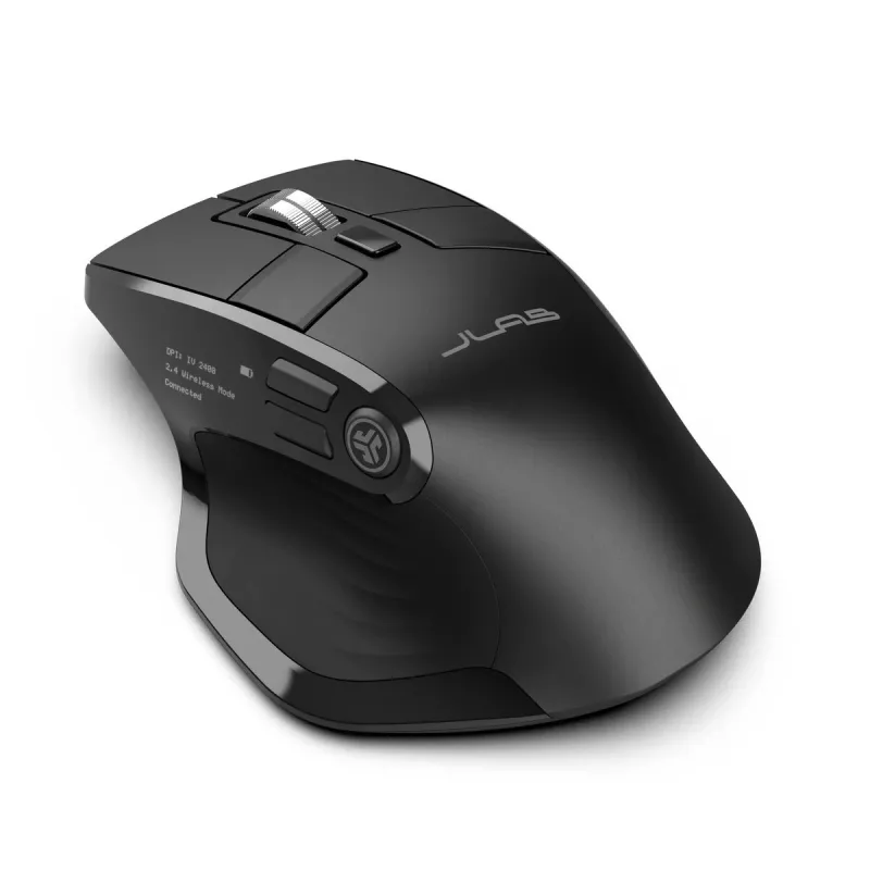 JLab Audio Epic Office dešinės rankos belaidė pelė – Bluetooth + USB Type-A, optinė 2400 DPI, 9 mygtukai, ratukas, juoda