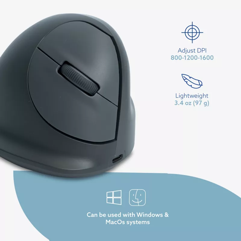 R-Go Tools vertikali pelė R-Go HE Basic, ergonomiška, vidutinė (rankos dydis ≥ 185 mm), dešinei rankai, Bluetooth, pilka