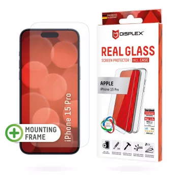 Displex apsauginis stiklas + dėklas Apple iPhone 15 Pro, Eco montavimo rėmelis, atsparus įbrėžimams
