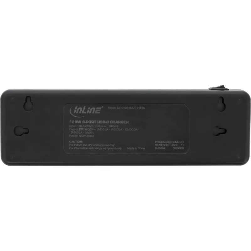 InLine 31516I kelių prievadų maitinimo blokas, 6x USB-C, PD 3.0, GaN, juodas