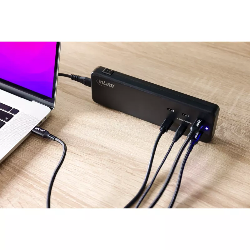 InLine 31516I kelių prievadų maitinimo blokas, 6x USB-C, PD 3.0, GaN, juodas
