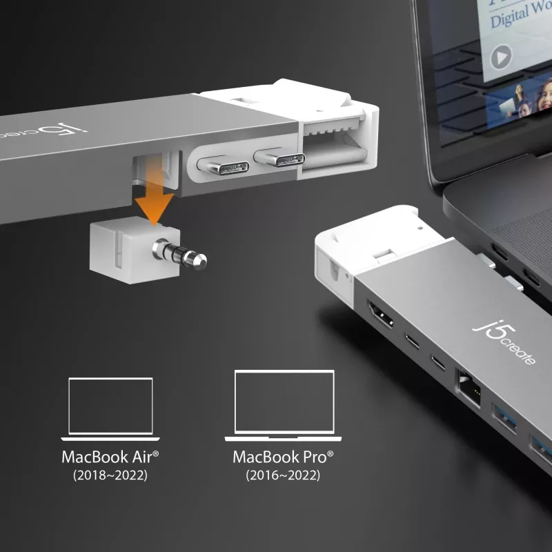USB HUB j5create JCD395 4K60 Elite Pro Wired USB4 su MagSafe rinkiniu