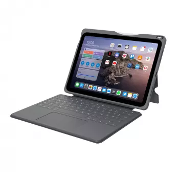 ASTAR DEQSTER Smart Rugged Touch Plus klaviatūra, skirta iPad 10,9 colio — QWERTZ vokiškas išdėstymas, mechaniniai jungikliai, Smart Connector dokas, pilka