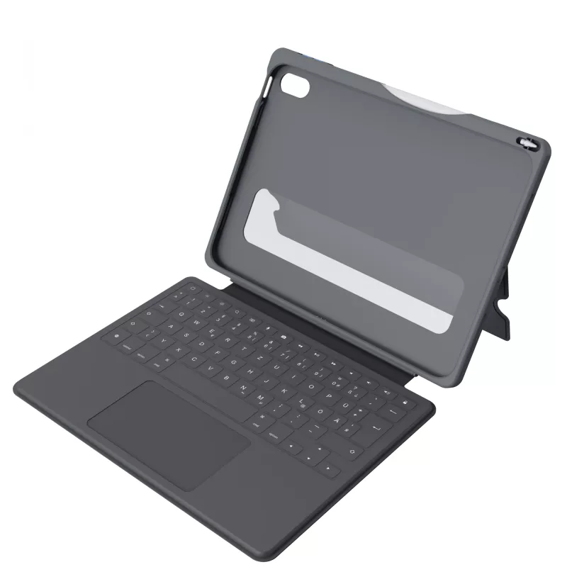 ASTAR DEQSTER Smart Rugged Touch Plus klaviatūra, skirta iPad 10,9 colio — QWERTZ vokiškas išdėstymas, mechaniniai jungikliai, Smart Connector dokas, pilka