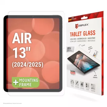 Displex Tablet Glass (9H), Apple iPad Air 13 colių (2024/2025), su EASY-ON® Eco montavimo rėmeliu, nedūžtantis, itin plonas, nematomas
