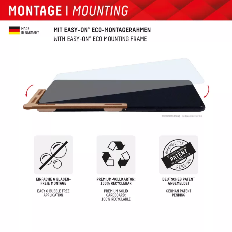 Displex Tablet Glass (9H), Apple iPad Air 13 colių (2024/2025), su EASY-ON® Eco montavimo rėmeliu, nedūžtantis, itin plonas, nematomas