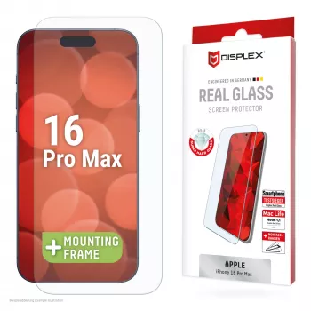 Displex Screen Protector (10H) Apple iPhone 16 Pro Max, apsauginis stiklas su Eco Mounting Frame, atsparus įbrėžimams