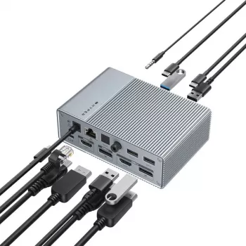 Targus HDG215-EUZ sąsajų stotelė USB 3.2 Gen 2 (3.1 Gen 2) Type-C sidabrinė
