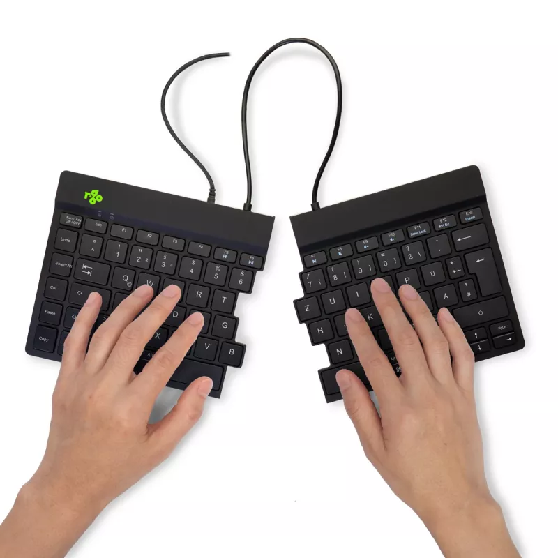 Ergonominė klaviatūra R-Go Tools Split Break v2 su pertraukų programine įranga, išskirta klaviatūra, QWERTZ (DE), laida, juoda