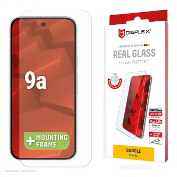 Displex Screen Protector (10H), apsauginis stiklas, skirtas Google Pixel 9a, su EASY-ON® Eco montavimo rėmeliu, atsparus įbrėžimams
