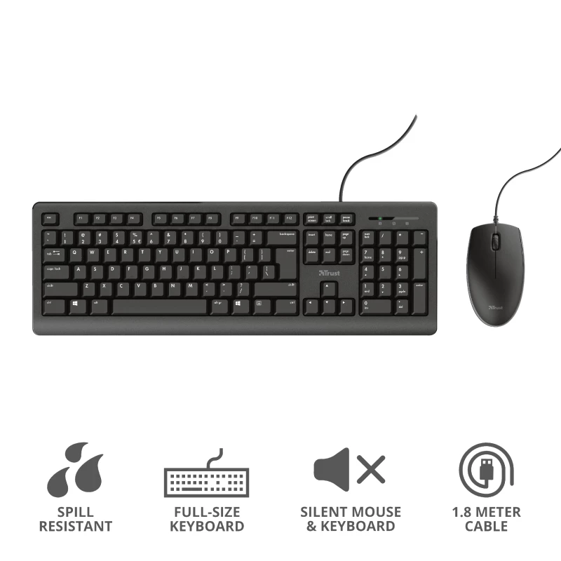 Trust Primo klaviatūra su pele, biuro, USB, vokiškas išdėstymas, juoda