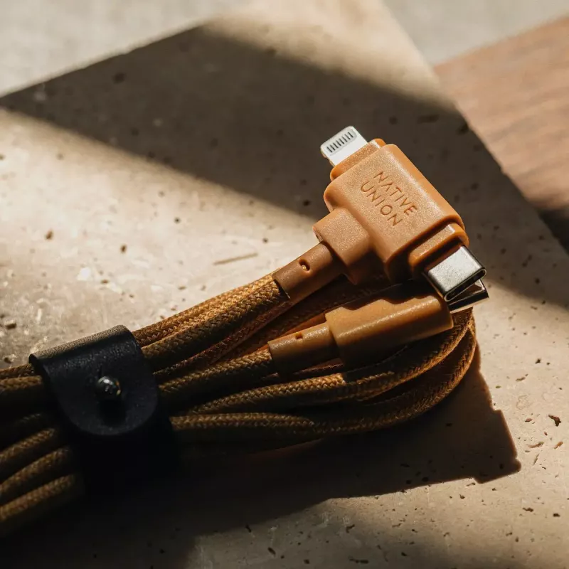 USB laidas native union Belt Cable Duo 1,5 m USB-C į USB-C/Lightning geltonas