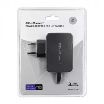 Qoltec 52408 kroviklis patalpoms AC nešiojamam kompiuteriui 19V 2,1A juodas