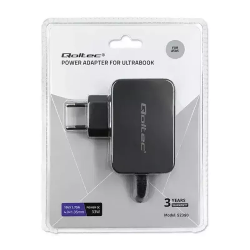 Qoltec 52408 kroviklis patalpoms AC nešiojamam kompiuteriui 19V 2,1A juodas