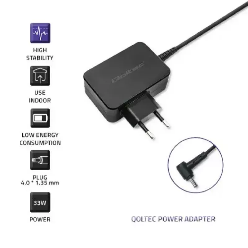 Qoltec 52408 kroviklis patalpoms AC nešiojamam kompiuteriui 19V 2,1A juodas