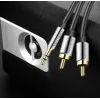 Garso kabelis Vention BCFBJ 2 x RCA – 3,5 mm mini-jack, 5 m, juodas, auksuoti kontaktai, PVC apvalkalas