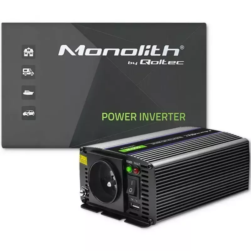 QOLTEC Monolith 600 MS Wave keitiklis 12V į 230V 600W, grynoji sinusinė banga