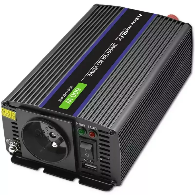 QOLTEC Monolith 600 MS Wave keitiklis 12V į 230V 600W, grynoji sinusinė banga