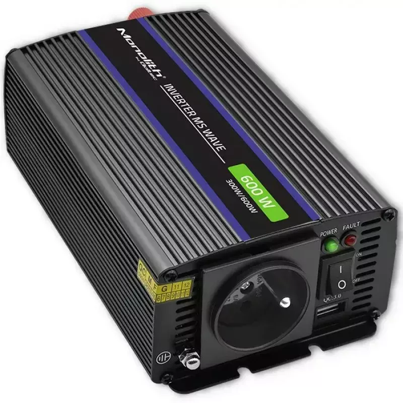 QOLTEC Monolith 600 MS Wave keitiklis 12V į 230V 600W, grynoji sinusinė banga