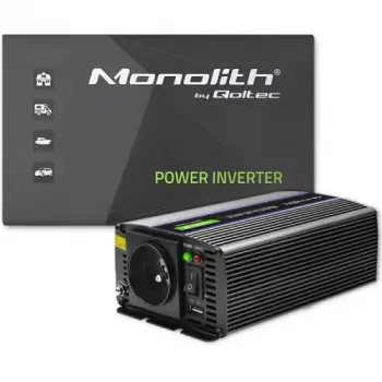 Įtampos keitiklis QOLTEC Monolith 600 W – 12 V į 230 V, USB PD 18 W, automobiliui/patalpoms, juodas