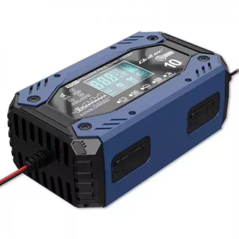 Automobilio akumuliatoriaus įkroviklis QOLTEC 52482 12/24 V 5/10 A su LCD ekranu ir F tipo kištuku