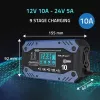Automobilio akumuliatoriaus įkroviklis QOLTEC 52482 12/24 V 5/10 A su LCD ekranu ir F tipo kištuku