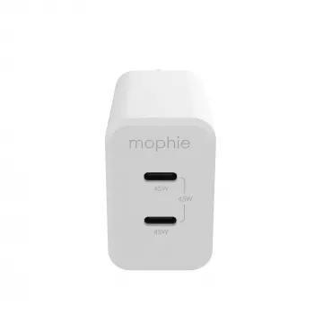 mophie sieninis adapteris USB-C PD DUAL 45W GaN baltas EU (2xUSB-C)