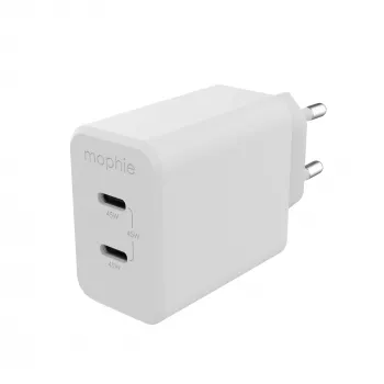 mophie sieninis adapteris USB-C PD DUAL 45W GaN baltas EU (2xUSB-C)