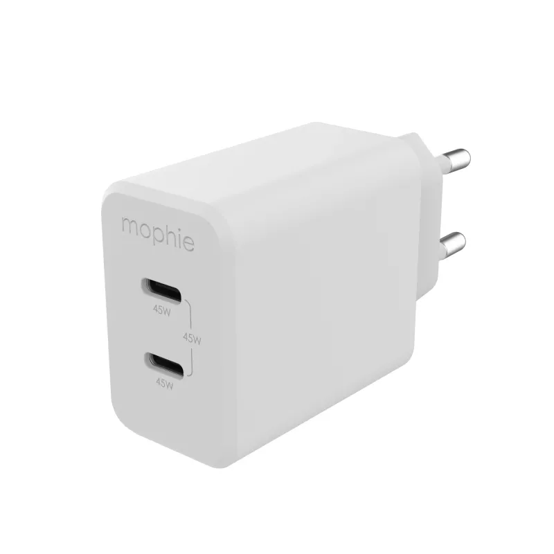 mophie sieninis adapteris USB-C PD DUAL 45W GaN baltas EU (2xUSB-C)