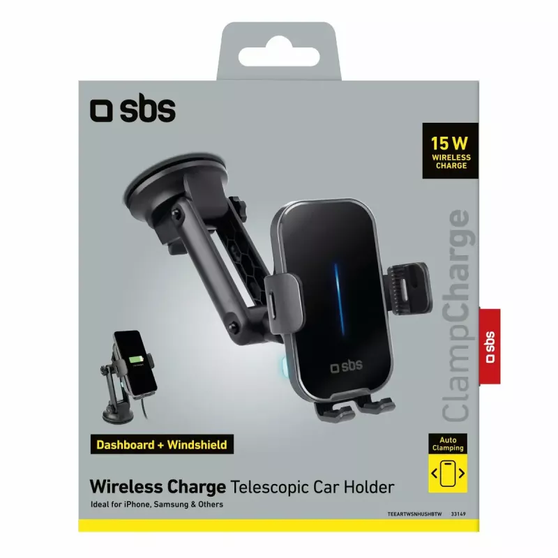 Automobilinis aktyvus telefono laikiklis SBS Mobile TESUPEXTWIR15W su belaidžiu įkrovimu, juodas