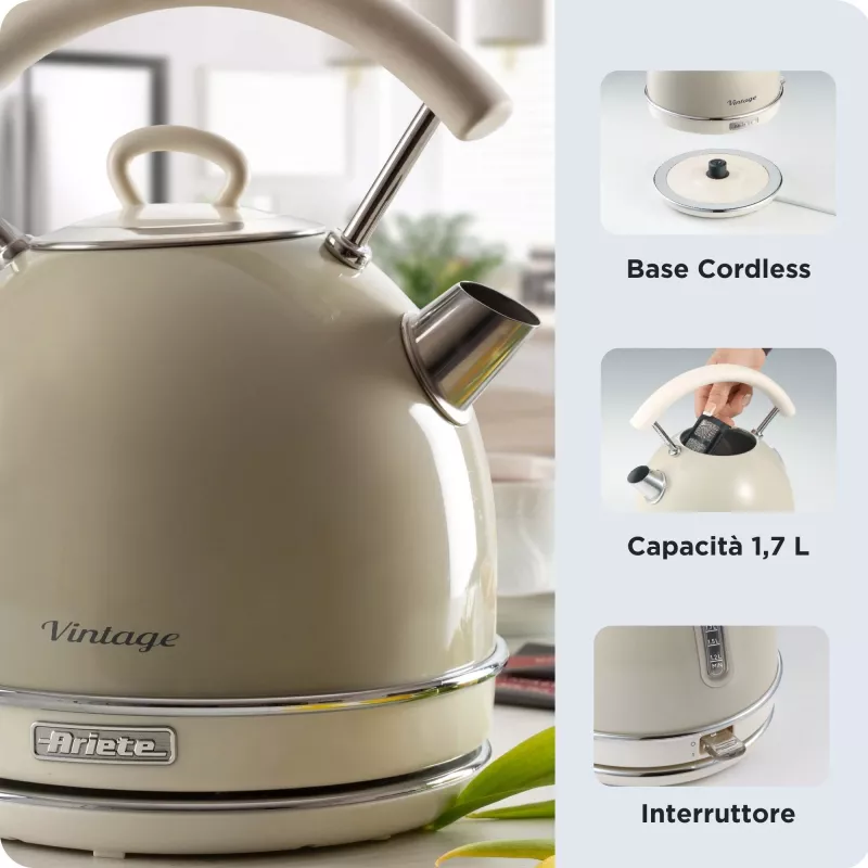 Ariete 2877 Virdulys Vintage, 1,7 L, Belaidis, Smėlio spalvos