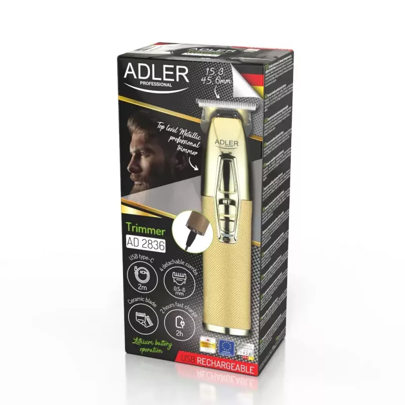 Barzdos kirpimo mašinėlė Adler AD 2836G baterija 0.9 6 mm auksinė