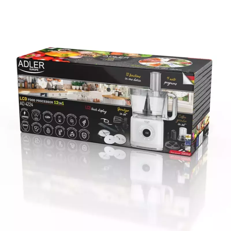Adler AD 4224 virtuvinis robotas, 1000 W, 2 l talpa, 7 greičiai, baltas