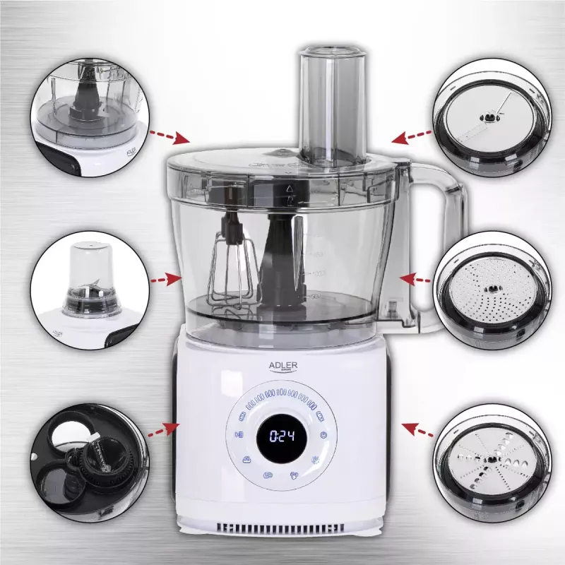 Adler AD 4224 virtuvinis robotas, 1000 W, 2 l talpa, 7 greičiai, baltas